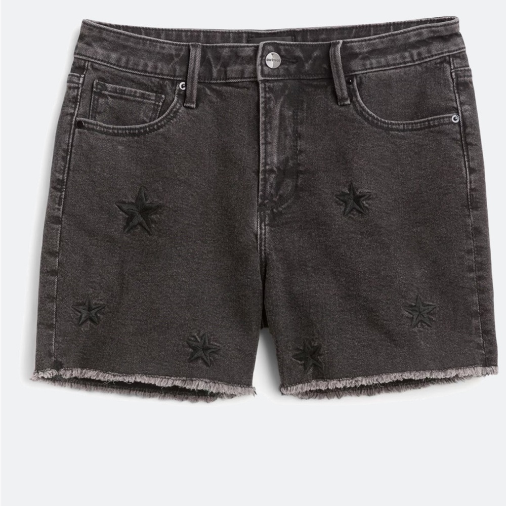 DRIFTWOOD Lulu Distressed Denim Shorts Embroidered Stars - Faded Black
